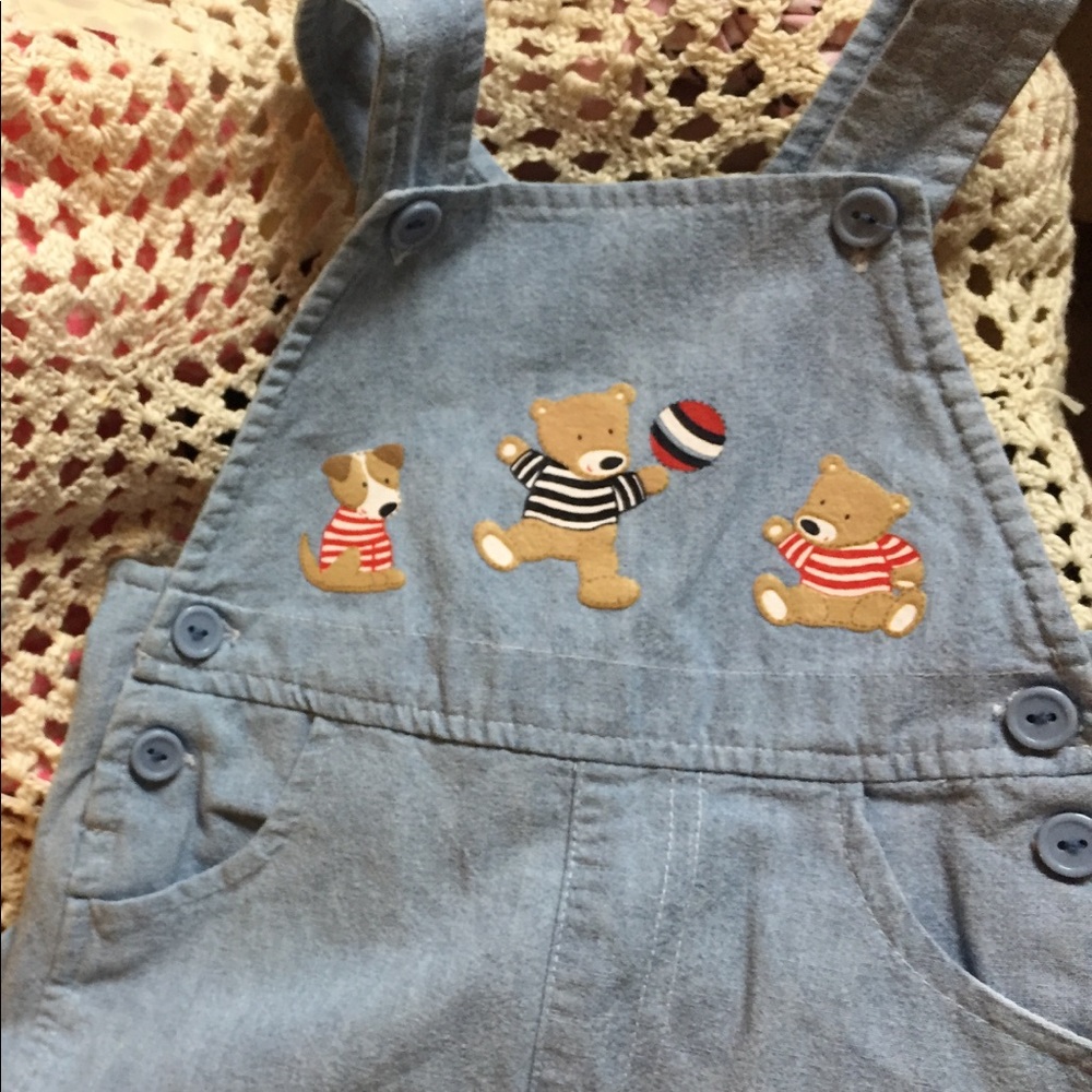 Vintage Chambray Summer Short Overalls Teddy Bear Togs Shortall